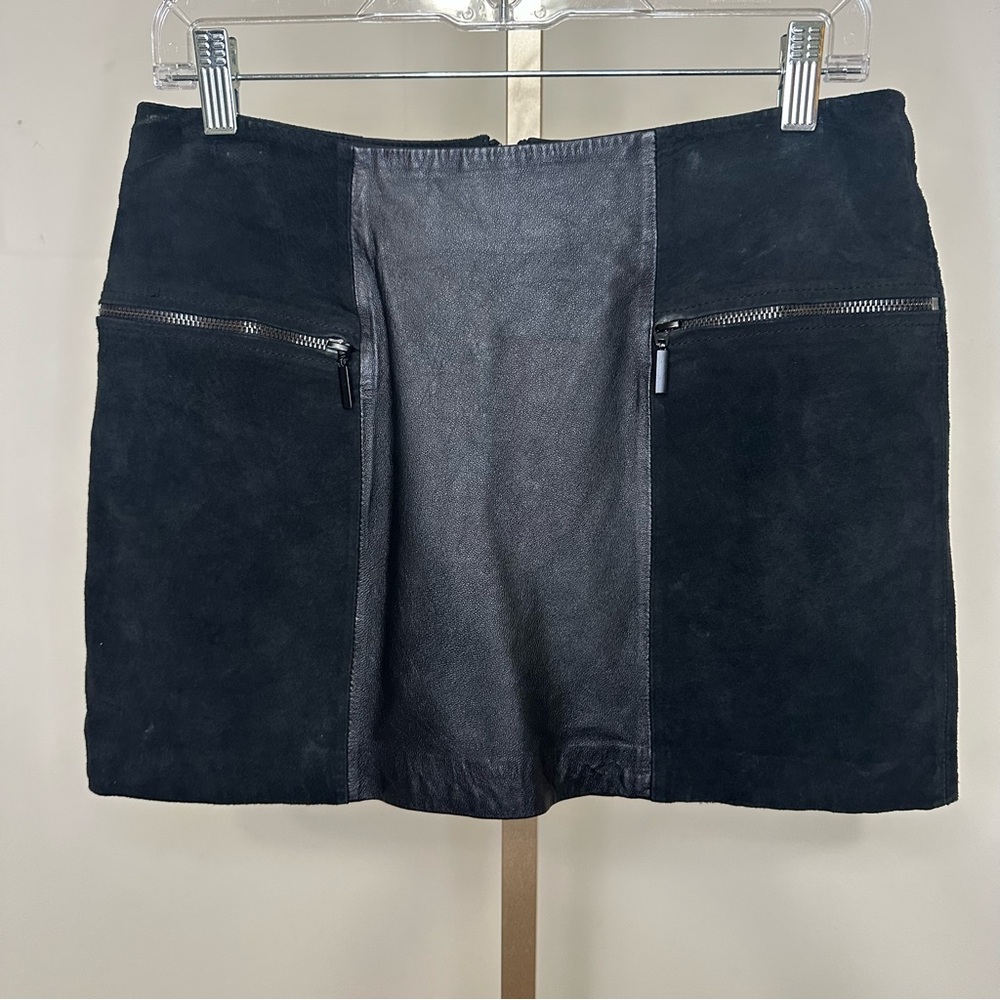 Black suede and leather mini skirt